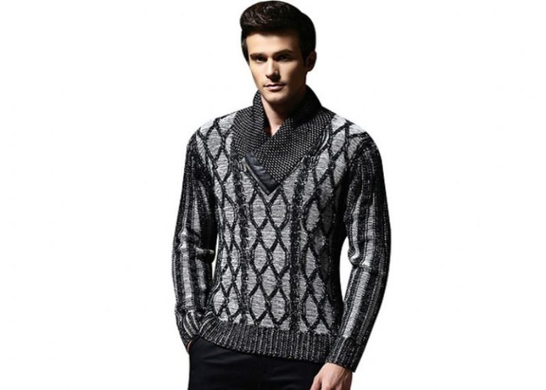 Modern Winter Long Sleeve Sweater , Men’s 7 Gauge Zip Cable Knitwear Sweater