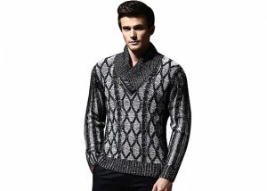Modern Winter Long Sleeve Sweater , Men's 7 Gauge Zip Cable Knitwear Sweater