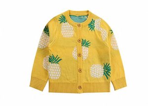 Long Sleeve Kids Knitted Cardigan White / Yellow Warm Water Washed By Hand
