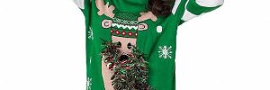 British Style Ugly Christmas Sweater Green Round Neck Animal Elk Pattern