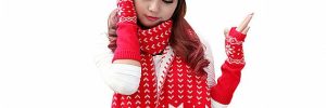 Red Black Yellow Warm Winter Accessories Knitted Hat Scarf Glove Set For Adult