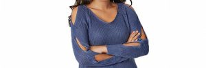 Blue Plus Size Off The Shoulder Sweaters for Women