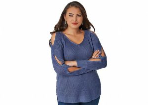 Blue Plus Size Off The Shoulder Sweaters for Women