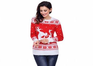 Seasons Greetings Ladies Knitted Jumpers OEM Service Computer Knitted Technics