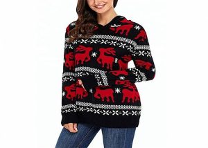 Sudadera con capucha de punto para mujer, suéter navideño feo, cuello redondo, para invierno cálido