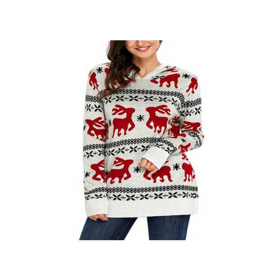 Knitted Hoodie Women Ugly Christmas Sweater Round Neck For Winter Warm
