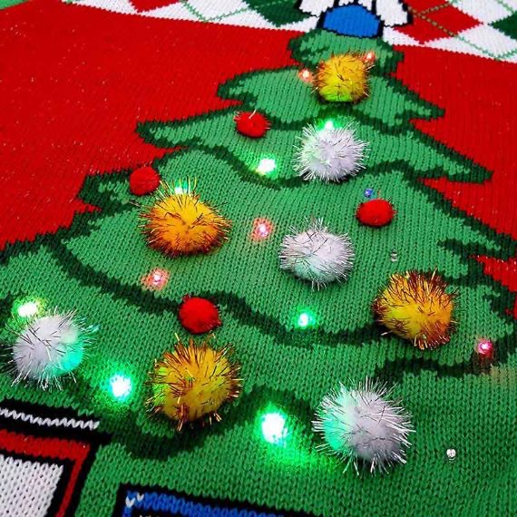 Train Pine Crew Neck Mens Light Up Ugly Christmas Sweater