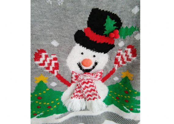 Suéter feminino bonito pulôver cinza feio Natal boneco de neve engraçado padrão