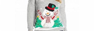 Women Cute Sweater Pullover Ugly Grey Christmas Funny Snowman Pattern
