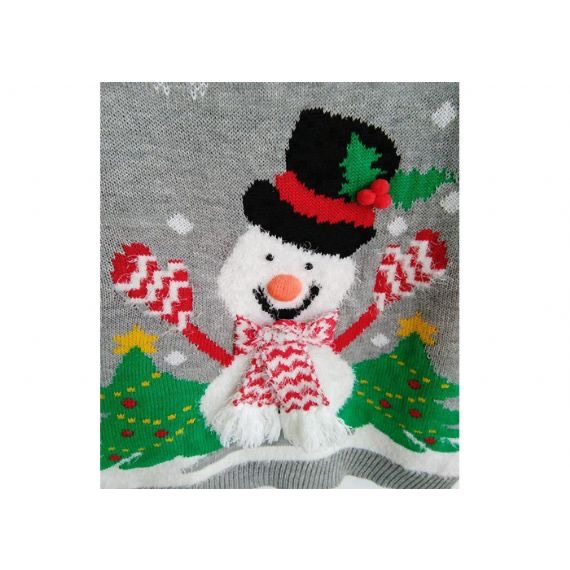 Suéter feminino bonito pulôver cinza feio Natal boneco de neve engraçado padrão