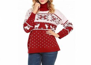 Cuello alto Invierno Cálido Reno de Navidad Suéter lindo para mujer