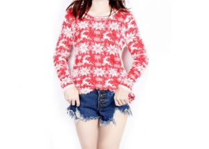 Christmas Reindeer Oversized Jumper Dress Pullover Style Red Navy Color