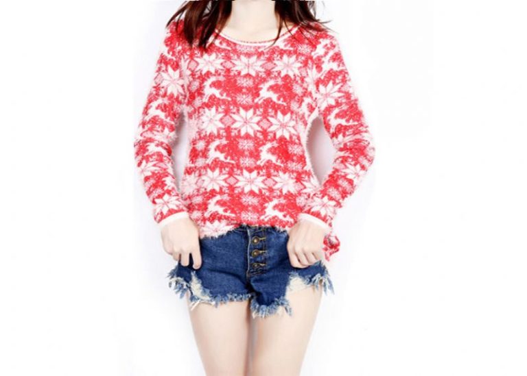 Christmas Reindeer Oversized Jumper Dress Pullover Style Red Navy Color