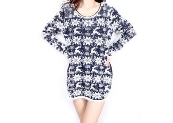 Vestido estilo jersey extragrande con reno navideño Estilo jersey Rojo Color azul marino