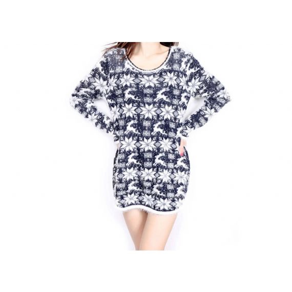 Christmas Reindeer Oversized Jumper Dress Pullover Style Red Navy Color