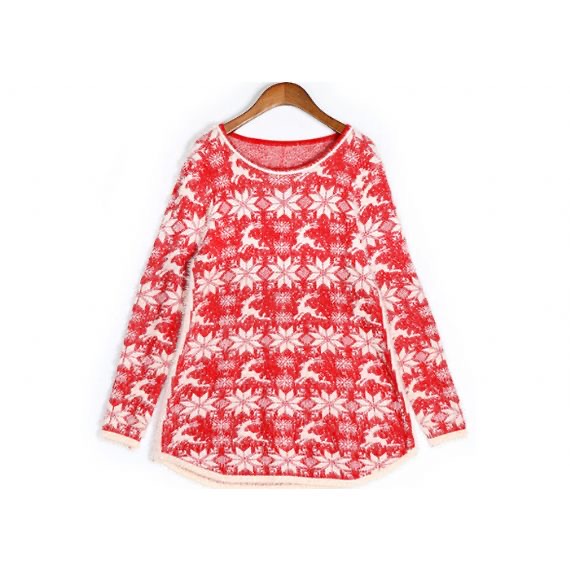 Christmas Reindeer Oversized Jumper Dress Pullover Style Red Navy Color