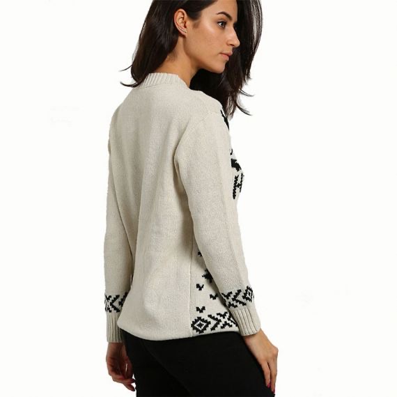 Suéter de Navidad feo blanco con patrones de punto 12 GG para mujer