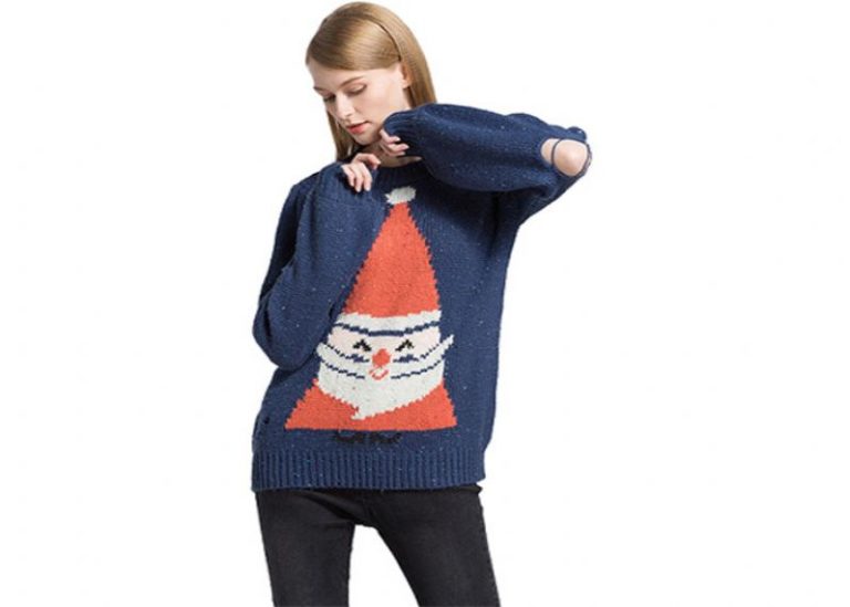 Christmas Santa Claus Hole Sweater Female , Christmas Sweater Pullover Jumper