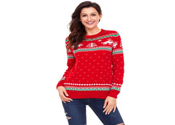 Suéter feo de la Navidad del tamaño extra grande de las señoras suéter del jersey de la manga larga del cuello redondo