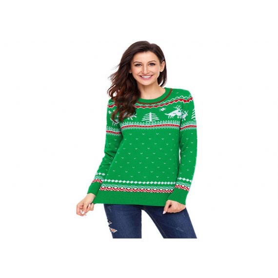 Suéter feo de la Navidad del tamaño extra grande de las señoras suéter del jersey de la manga larga del cuello redondo