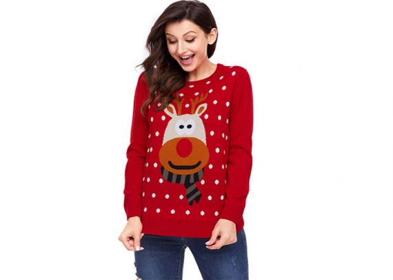 Jersey navideño feo de punto con cuello redondo para mujer