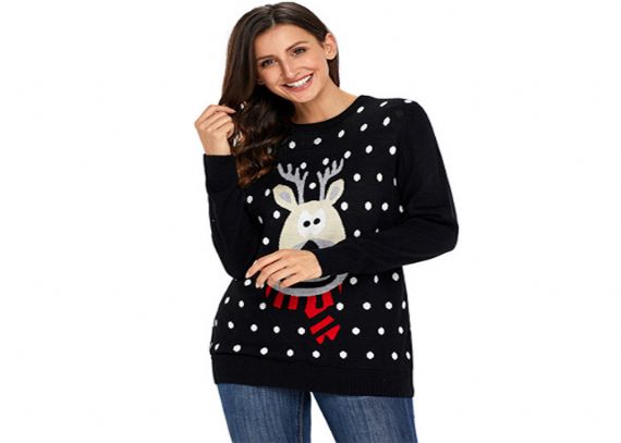 Jersey navideño feo de punto con cuello redondo para mujer