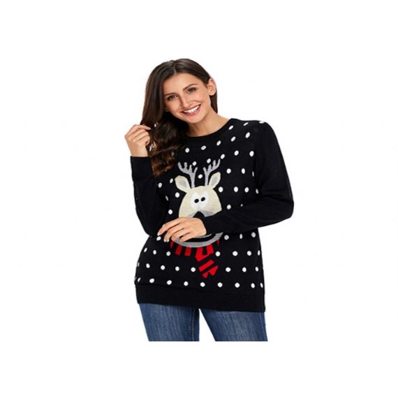Jersey navideño feo de punto con cuello redondo para mujer