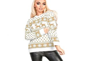 Snowflake Reindeer Patterns Christmas Sweater for Women