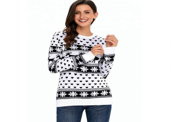 Suéter navideño con estampado de renos de copo de nieve para mujer