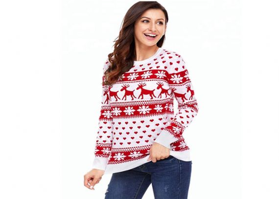Suéter navideño con estampado de renos de copo de nieve para mujer