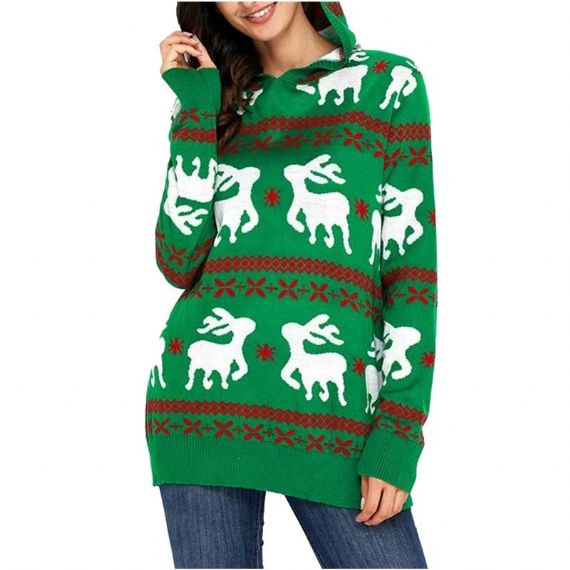 Suéter con capucha de reno navideño negro feo de talla grande para mujer con sombrero