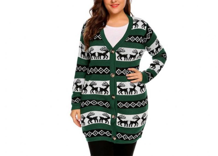 Plus Size Ugly Christmas Santa Tree Sweater Cardigan Nylon / Acrylic For Women
