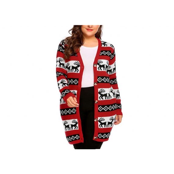 Plus Size Ugly Christmas Santa Tree Sweater Cardigan Nylon / Acrylic For Women