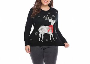 Reindeer Ribbon Plus Size Ugly Christmas Sweaters for Women