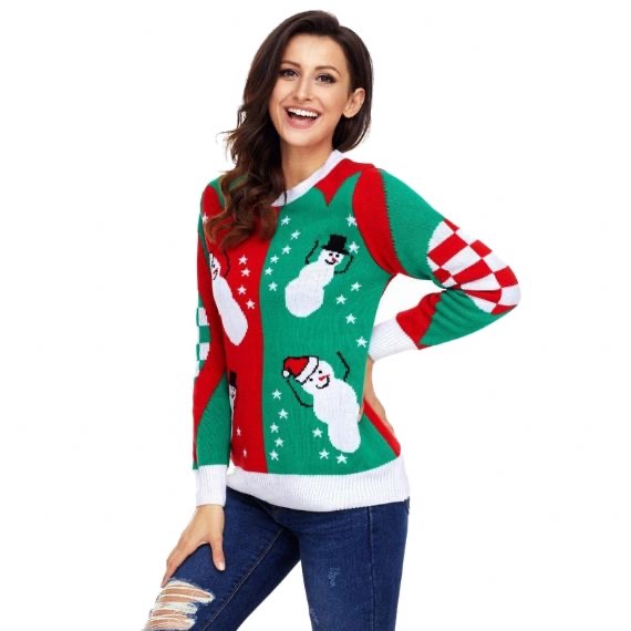 Red Funny Ugly Christmas Snowman Knitting Sweater Designs Ideas For Women