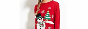 Snowman Santa Red Black Knitted Pattern Ugly Christmas Sweater Jumper