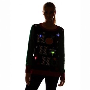 New Xmas Design Women Christmas Sweater With Flashing Led Lights