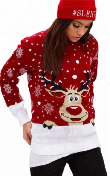 Mujer Divertida Navidad Con Alces Estampados Cuello Redondo Suéter Estilo