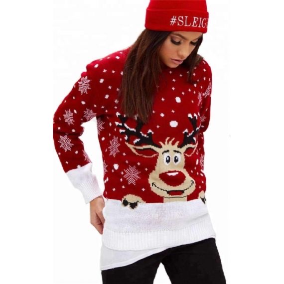 Mujer Divertida Navidad Con Alces Estampados Cuello Redondo Suéter Estilo