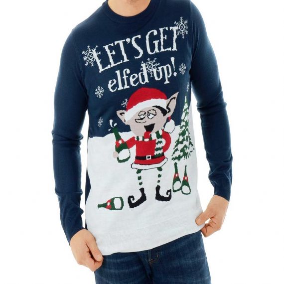 Crew Neck Jacquard Knitted Get Drunk Elfed Up Sweaters