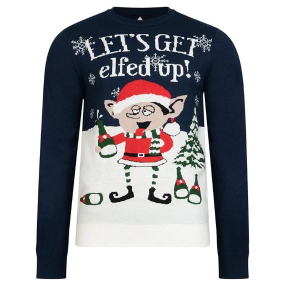 Suéteres con cuello redondo de punto jacquard Get Drunk Elfed Up