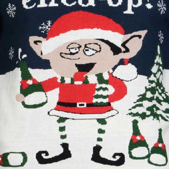Suéteres con cuello redondo de punto jacquard Get Drunk Elfed Up