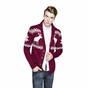 Heavy Gauge Knitted Shawl Neck Mens Christmas Cardigan