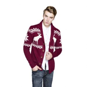 Heavy Gauge Knitted Shawl Neck Mens Christmas Cardigan