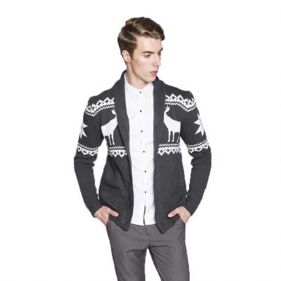 Cárdigan de Navidad para hombre con cuello chal tejido de calibre pesado