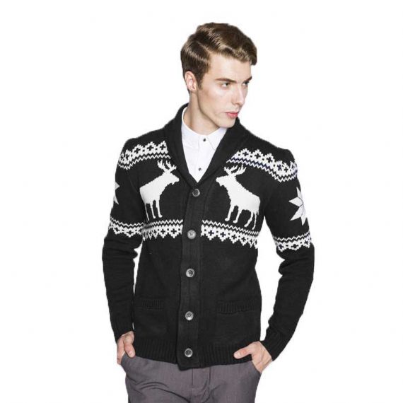 Cárdigan de Navidad para hombre con cuello chal tejido de calibre pesado
