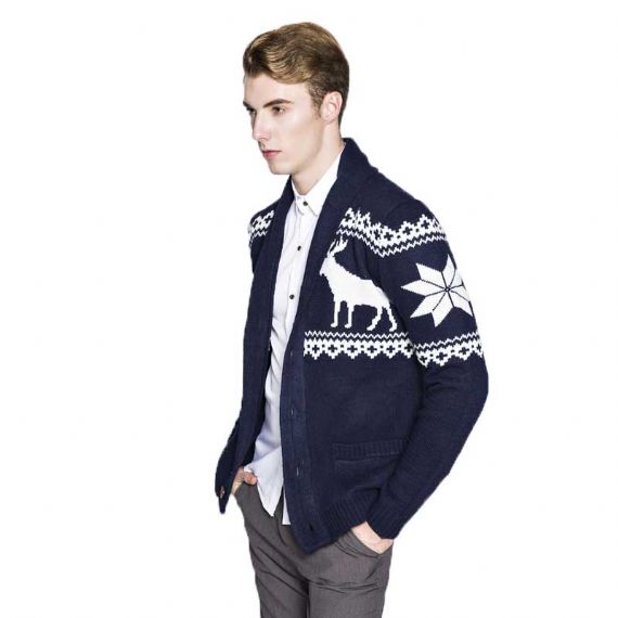Cárdigan de Navidad para hombre con cuello chal tejido de calibre pesado