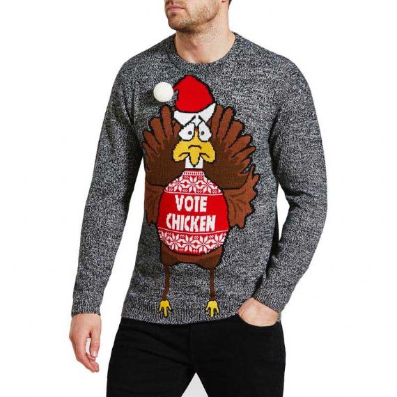 Suéter navideño de pollo feo con cuello redondo