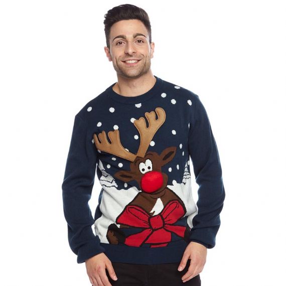 Unisex 3D Elk Horn Ugly Christmas Sweater
