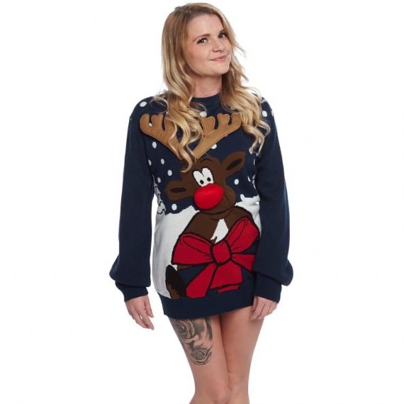 Unisex 3D Elk Horn Ugly Christmas Sweater